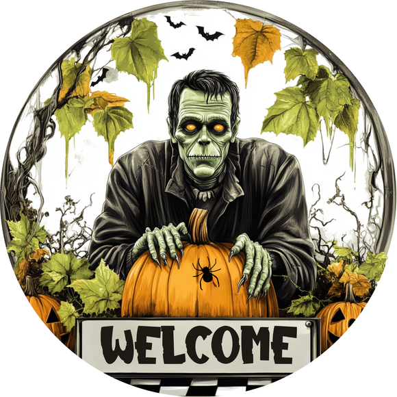 Frankenstein Monster Welcome Metal Sign (Choose Size)