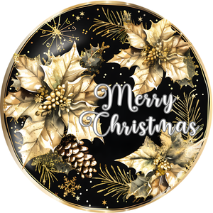 Golden Poinsettia Elegance  Metal Sign (Choose Size)