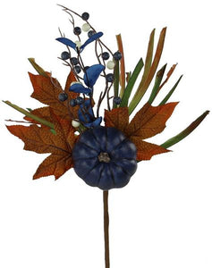 15"L Pumpkin/Berry/Leaf/Grass Pick Navy/Lt Cream/Dk Moss