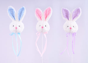 5"H Bunny Head On Pick, 15"Oal 3Asst: Pink, Blue, Lvndr