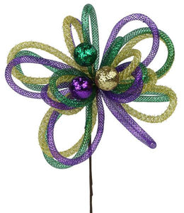 12"L Foil/Tinsel Glitter Ball Pick Mardi Gras