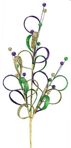 25" Glttr Leaf Loop/Bead Spray Mardi Gras