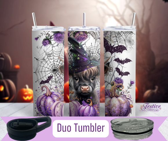Halloween Cow Purple with Bats Tumbler Personalized