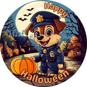Trick or Treating Police Dog Metal Sign (Choose Size)