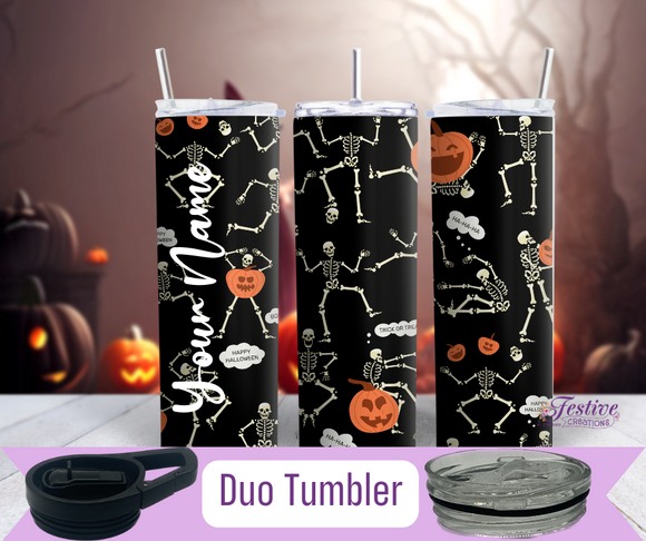 Halloween Dancing Skeleton & Jack O Lantern Tumbler (Personalized Optional)