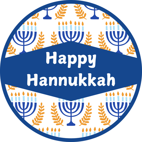 Happy Hanukkah Menorah Metal Wreath Sign