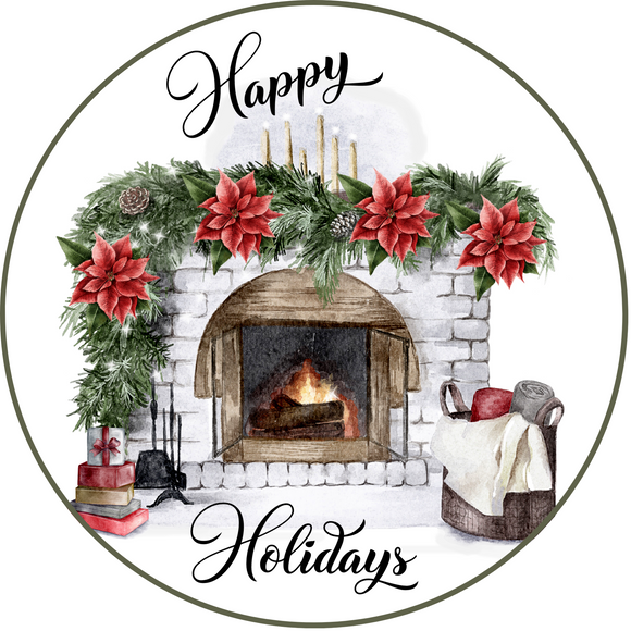 Happy Holidays Fireplace Wreath sign (Choose Size)