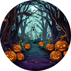 Haunted Forest Pumpkin Trail Halloween Metal Sign (Choose Size)