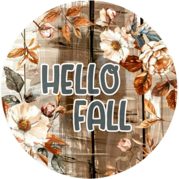 Hello Fall Floral Metal Wreath Sign - Autumn Harvest Decor (Choose size)