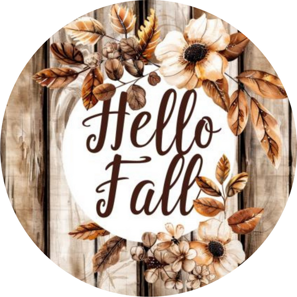 Elegant Autumn Hello Fall Metal Wreath Sign - Hello Fall Botanical Decor (Choose size)