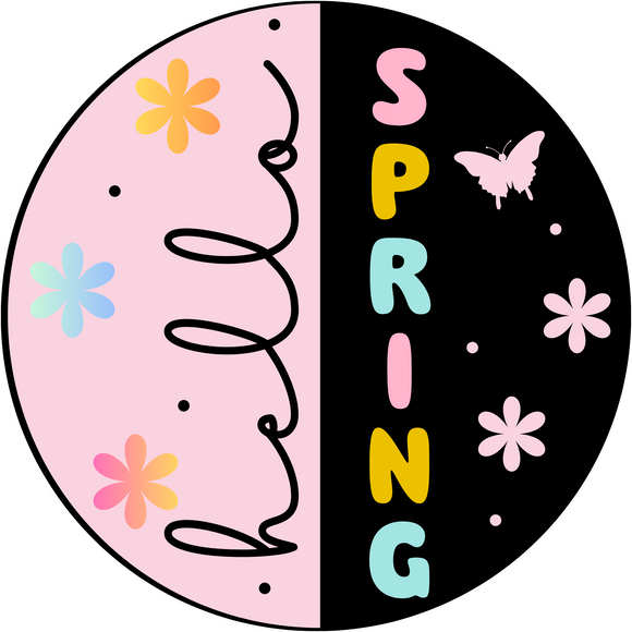 Hello Spring Duo Tone Metal Wreath Sign (Choose Size)