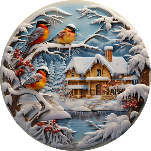House in Birds Winter Scene ( CHOOSE SIZE)