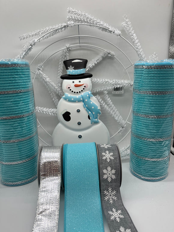 Winter Snowman Blue Wreath Kit