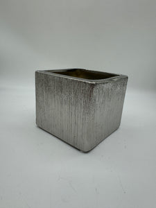 Elegant Silver Brushed Glass Floral Container - 5" x 5" x 5"