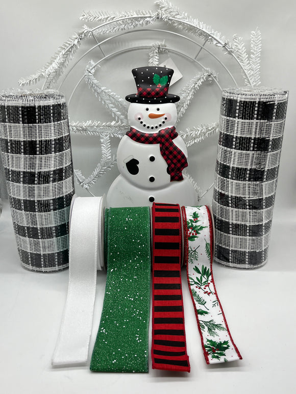 Red and Black Plaid Snowman Wreath Kit