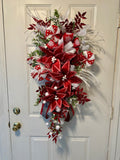 24"L X 12"Dia Velvet/Stripe Poinsettia Red/White