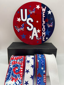 Patriotic USA Welcome Ribbon and Sign Bundle