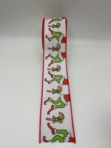 2.5" x 10yd Monster Legs and Candy Canes Christmas Ribbon