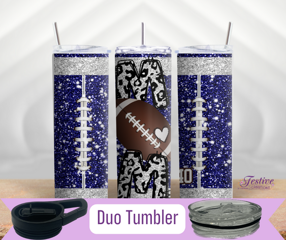 Football Mom Faux Glitter Blue 20oz Duo Tumbler (Personalized Optional)