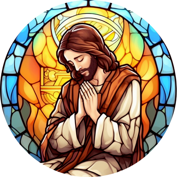 Jesus Praying Faux Stained Glass (Choose Size)