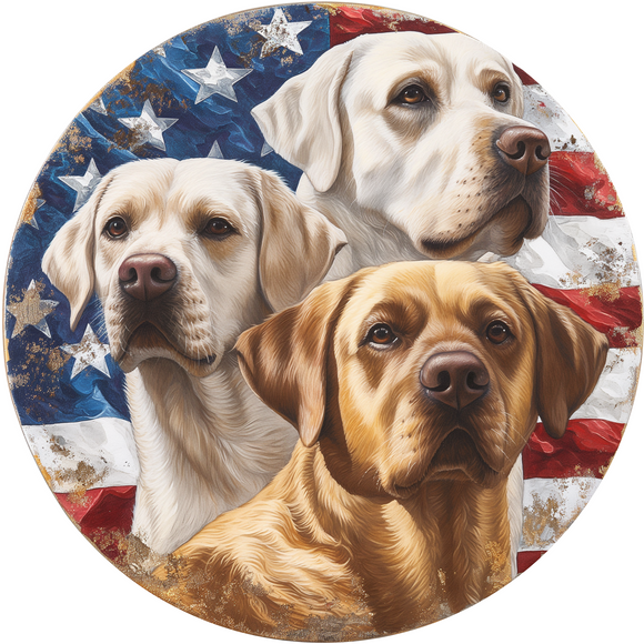 Patriotic Labrador Retrievers American Flag Round Metal Sign (Choose Size)