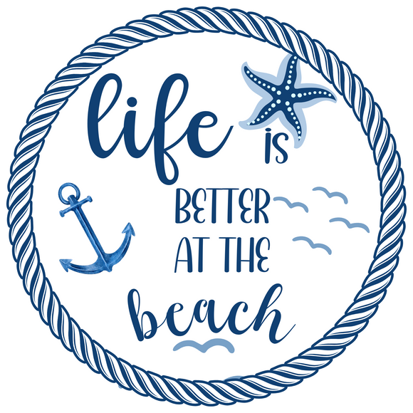 Nautical Bliss Metal Wreath Sign - 'Life is Better at the Beach' Coastal Decor (Choose size)