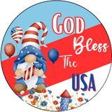 God Bless The USA Gnome Patriotic Metal Round Sign (Choose Color)