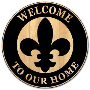 12"Dia Metal "Welcome To Our Home" Sign Black/Tan