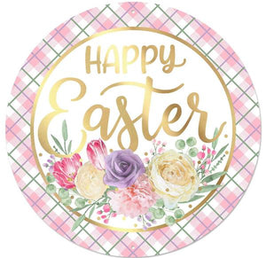 12"Dia Metal/Foil Happy Easter Sign White/Pink/Lav/Cream/Gold