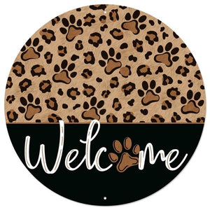 12"Dia Leopard Pawprint Welcome Sign Brown/Tan/Black/White