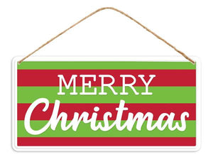 12"Lx6"H Tin Merry Christmas Sign Red/Lime/White
