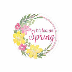 8"Dia Metal Welcome Spring Glitter Sign White/Yellow/Pink/Green