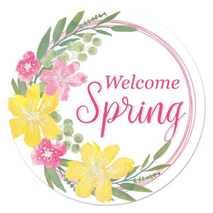 12"Dia Metal Welcome Spring Glitter Sign White/Yellow/Pink/Green