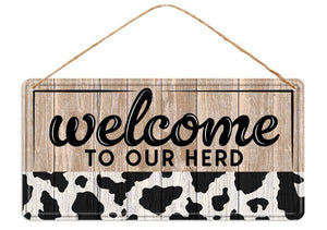 12"H X 6"L Embossed Welcome/Herd Sign Brown/Black/White