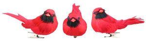 3 Asst 4.5"L Feather Cardinal W/Clip Red