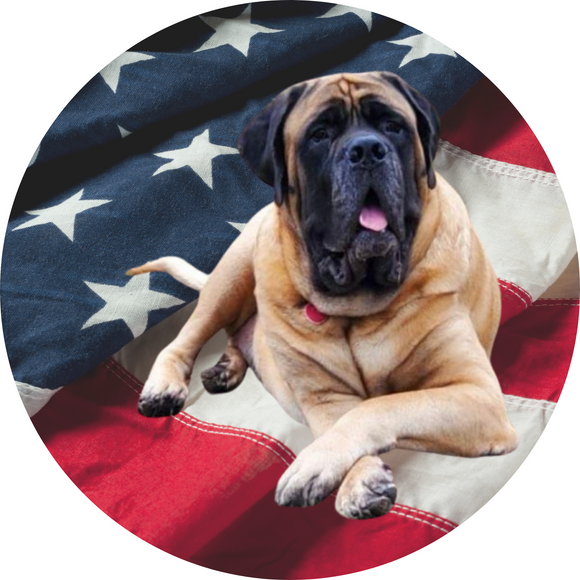 Patriotic Mastiff Metal Wreath Sign - American Mastiff Dog Decor (Choose size)
