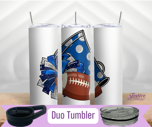 Cheer Football Player Mom Personalized Blue/Silver Tumbler