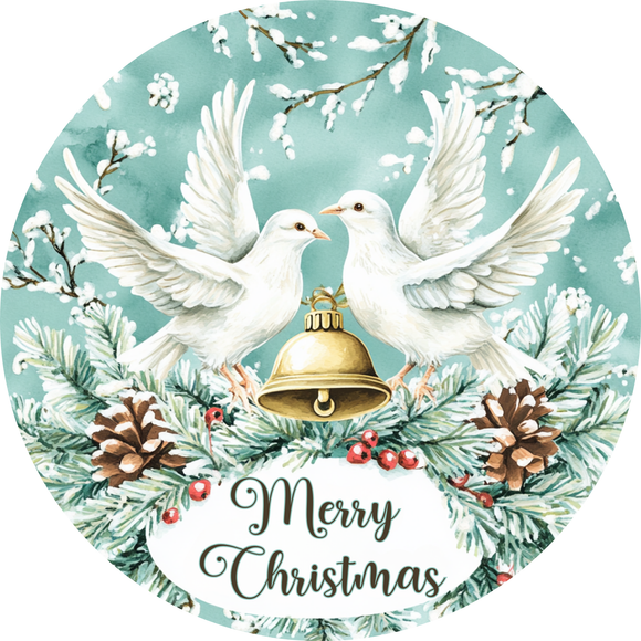 Peaceful Doves Christmas Wreath Metal Sign  (Choose Size)