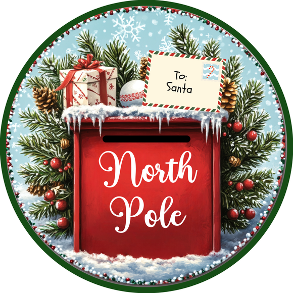 North Pole Mailbox Metal Sign (Choose Size)