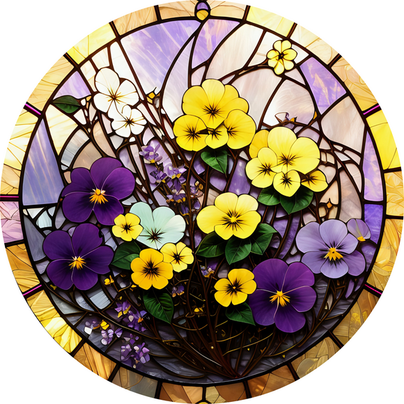 Pansies Stained Glass Sign (Choose size)