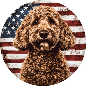 Patriotic Golden Doodle - American Flag Metal Wreath Sign (Choose Size)