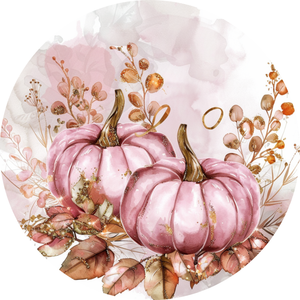 Pink Watercolor Pumpkin Metal Wreath Sign (Choose size)