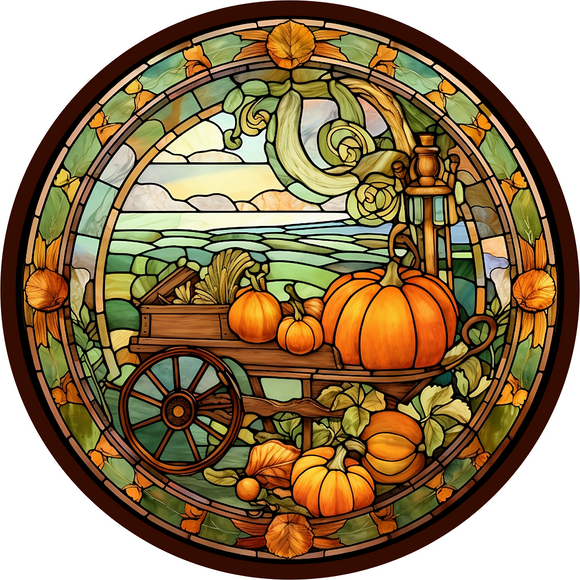 Pumpkin Wagon Wheel Stained Glass(Choose size)