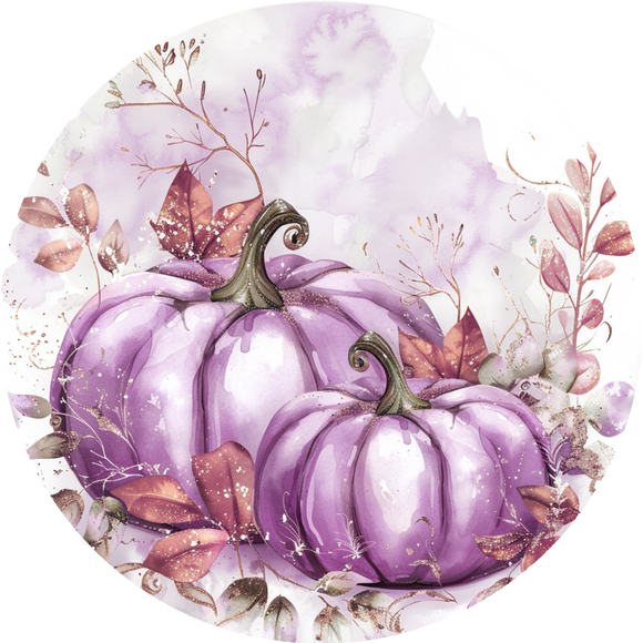 Purple  Watercolor Pumpkin Metal Wreath Sign (Choose size)