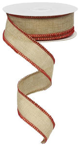 1.5"X10Yd Royal Burlap W/Stitch Edge Natural/Red
