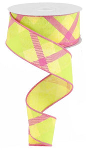 1.5"X10Yd Printed Plaid On Royal Yllw/Lime Green/Hot Pink