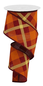 2.5"X10Yd Printed Plaid On Royal Burgundy/Orange/Mustard