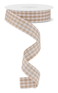 7/8"X10Yd Gingham Check Tan/White