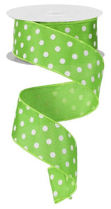 1.5"X10Yd Small Polka Dot Lime Green/White