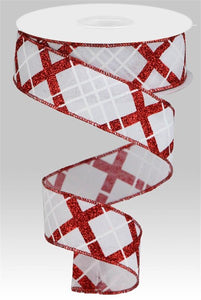1.5"X10Yd Glitter Diagonal Plaid/Royal White/Red/White
